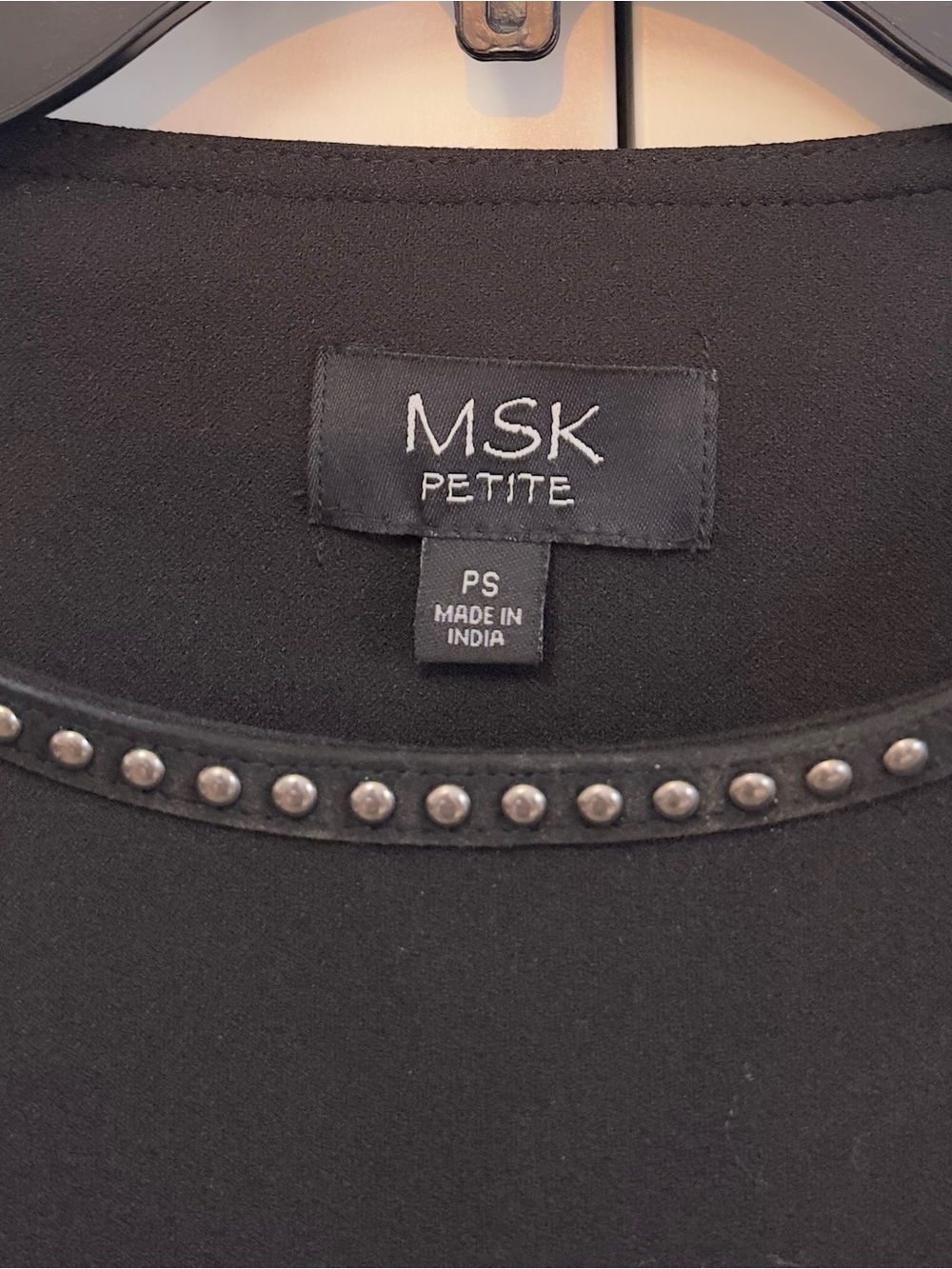 MSK Black Mini A-Line Dress with Silver Stud Trim Sz Petite SM NEW! - Picture 4 of 5